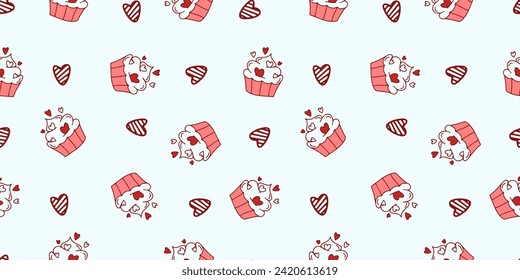 Seamless pattern for Valentine's Day with love elements on a white background. Vector heart doodle theme set, romance for cards, banners, flyers, invitation, blog, wrapping paper, prints.