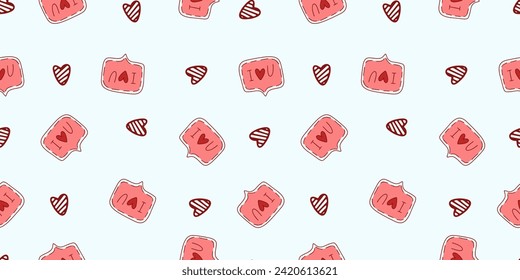 Seamless pattern for Valentine's Day with love elements on a white background. Vector heart doodle theme set, romance for cards, banners, flyers, invitation, blog, wrapping paper, prints.