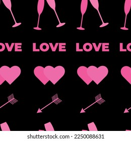 Seamless pattern for Valentine's Day on a black background.