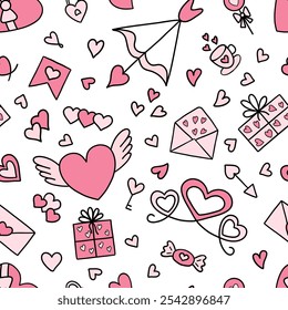Patrón inconsútil para el día de San Valentín en el fondo blanco, Vector