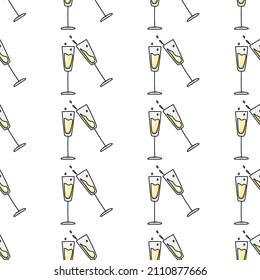 nahtloses Muster für den Valentinstag, ein Paar Champagner-Gläser, Liebe, Verbindung.