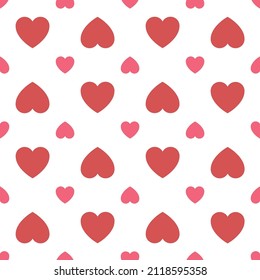 Nahtloses Muster für Valentinstag, rosafarbene Herzen auf weißem Hintergrund