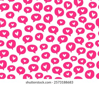 Seamless pattern for Valentine's day. Pink speech bubbles with hearts on a white background. Symbols of love. Wrapping paper, textile.	