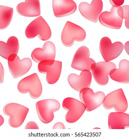 Seamless pattern for Valentine's Day with pink conversation hearts candy on a white background. Background in pastel colors. Decorative vector love elements.