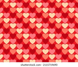Seamless pattern for Valentine's Day red, pink and burgundy hearts on a bright background. Vector illustration