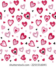 Nahtloses Muster des Valentinstag, rotes und rosafarbenes Herz - Valentinische Vektorgrafik