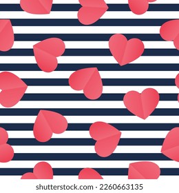 Seamless pattern for Valentine's Day with red paper hearts.