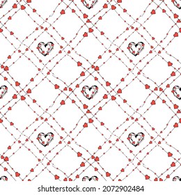 Seamless pattern for Valentine's Day. Simple geometric design with hand-drawn hearts. Vector illustration.