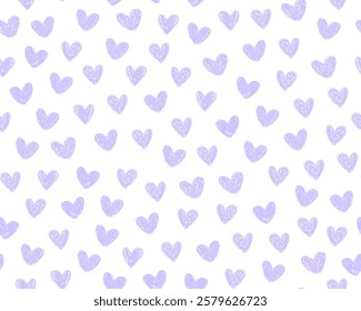 Seamless pattern for Valentine's day. Small blue hand drawn hearts on white background. Doodle icons, symbols of love. Wrapping paper.