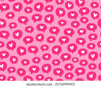 Seamless pattern for Valentine's day. Speech bubbles with hearts on a pink background. Symbols of love. Wrapping paper, textile.	