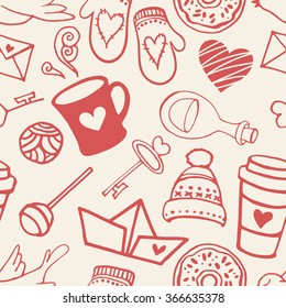 Seamless pattern with valentine's day symbols. Love background.