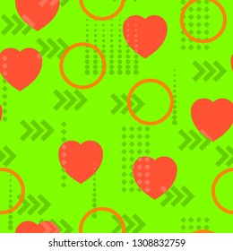 Seamless pattern for Valentines day in the techno style. UFO green background