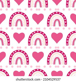 Seamless pattern for Valentine's day . Vector illustration with rainbows and hearts.