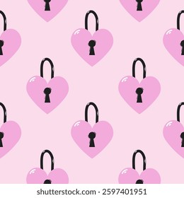Seamless pattern for Valentine's Day. Vector illustration with pink heart-shaped lock.
