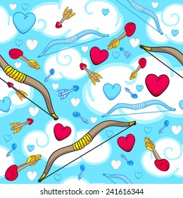 Seamless pattern for Valentine's Day or wedding, valentine party with hearts, cupid's arrows and bow vector