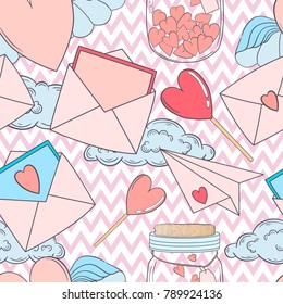 Seamless pattern for Valentine's Day, or the day of Weddings with elements in sketch style love