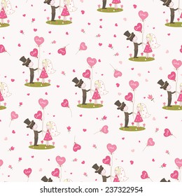Seamless pattern for Valentines Day with young couple