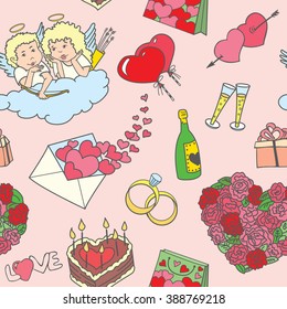 Seamless pattern with valentine's doodles