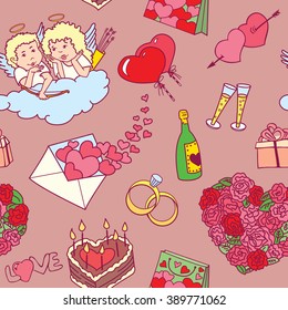 Seamless pattern with valentine's doodles
