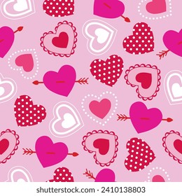 Seamless Pattern of Valentine's Hearts with Dots- Happy Valentines Day Vector Illustration