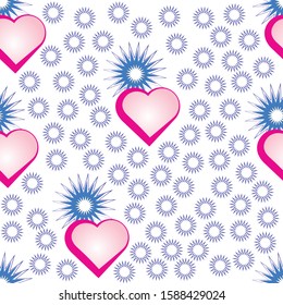 Seamless pattern of Valentines hearts and snowflakes on white background. Romantic design for children's things, wrapping paper, greeting cards and invitations of the wedding, Valentine's Day
