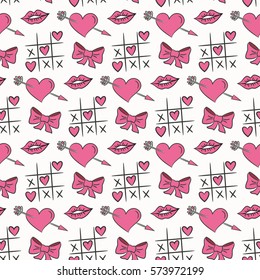 Seamless pattern with valentine's icons on the white background for your design. Vector illustration.
