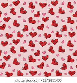 Seamless Pattern of Valentine's Red Heart with Wordings- Valentine's Day Vector Design