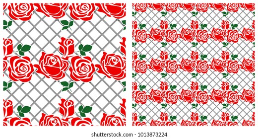 Seamless pattern of valentine's rose on net.