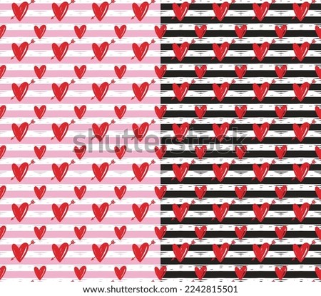 Seamless Pattern of Valentine's Stripe with Red Heart- Valentine's Day Vector Design