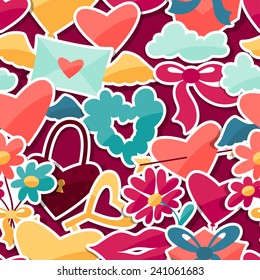 Seamless pattern with Valentine's and Wedding stickers.