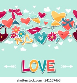 Seamless pattern with Valentine's and Wedding stickers.