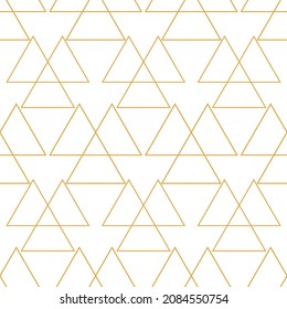 Seamless pattern with valknut sign. Scandinavian amulet, symbol god Odin in golden color on white background. Line art. Modern design for print on fabric, wrapping. Nordic tattoos. Vector illustration