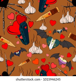 Seamless pattern with vampires theme for the Valentine Day