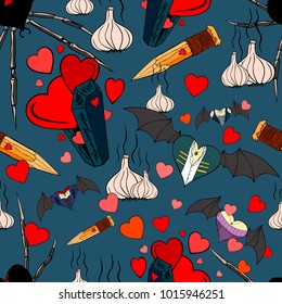 Seamless pattern with vampires theme for the Valentine Day