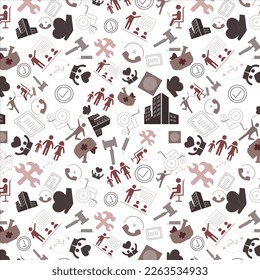 Seamless pattern of van dyke, rose taupe, cordovan, tea rose, cinereous, walnut brown color charity,health, social issue, help, care, NGO related flat silhouette icons on white background. textile art