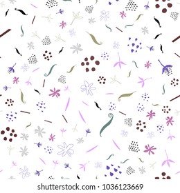 Seamless pattern with vanilla, flowers and pods. Botanical vector illustration in cute style for textile print