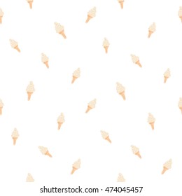 Seamless pattern with vanilla swirl ice cream cone. Hand drawn sketch elements in decorative fashion style. Bakery, ice-cream dessert inspired illustration.