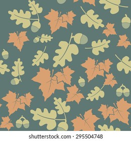 Seamless pattern with varicolored autumn leaves and acorns. Vector illustration