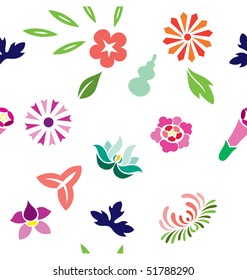 Seamless pattern of varieties of flowers illustrated in Japanese style.