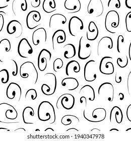 Seamless pattern with variety abstract shapes, lines, spirals, stripes. Background drawn with ink and marker in hand drawn style. Illustrations with natural texture in the Scandinavian style. Vector