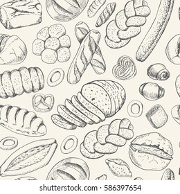 Seamless pattern with a variety of bakery products. Vector illustration for your design