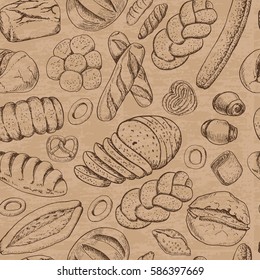 Seamless pattern with a variety of bakery products. Vector illustration for your design