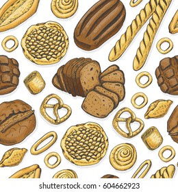 Seamless pattern with a variety of bakery products