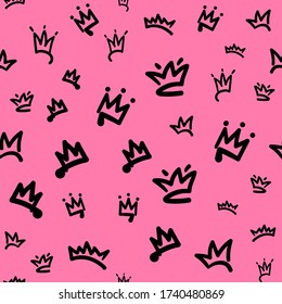 Seamless pattern and variety crowns  Doodle  sketch  Cute vector illustration 