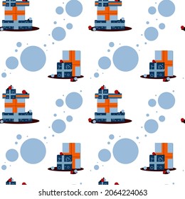 seamless pattern of a variety of gifts and gray balls on the background