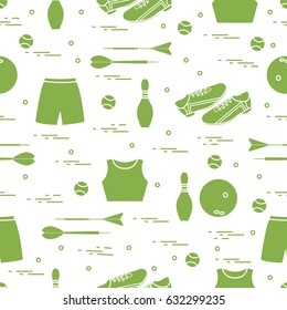 Seamless pattern with variety goods for sports. Sports theme. Design for banner, poster or print.