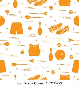 Seamless pattern with variety goods for sports. Sports theme. Design for banner, poster or print.