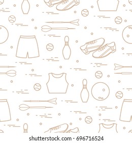 Seamless pattern with variety goods for sports. Sports theme. Design for banner, poster or print.