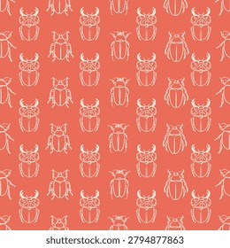 Seamless pattern with a variety of hand-drawn beetles
