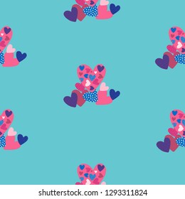 Seamless pattern of variety of pink tone heart for background, card, paper print, fabric or ornament business. Love issue. Vector design.